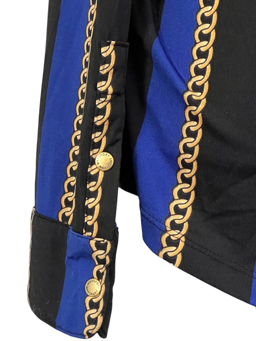 NWT MaxSport Chain Print Pattern Neck Tie Long Sleeve Cobalt Blouse Size Medium - Picture 6 of 13